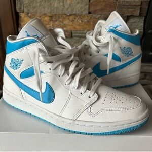 Nike Air Jordan 1 Mid Sneakers White/Dk Powder Blue